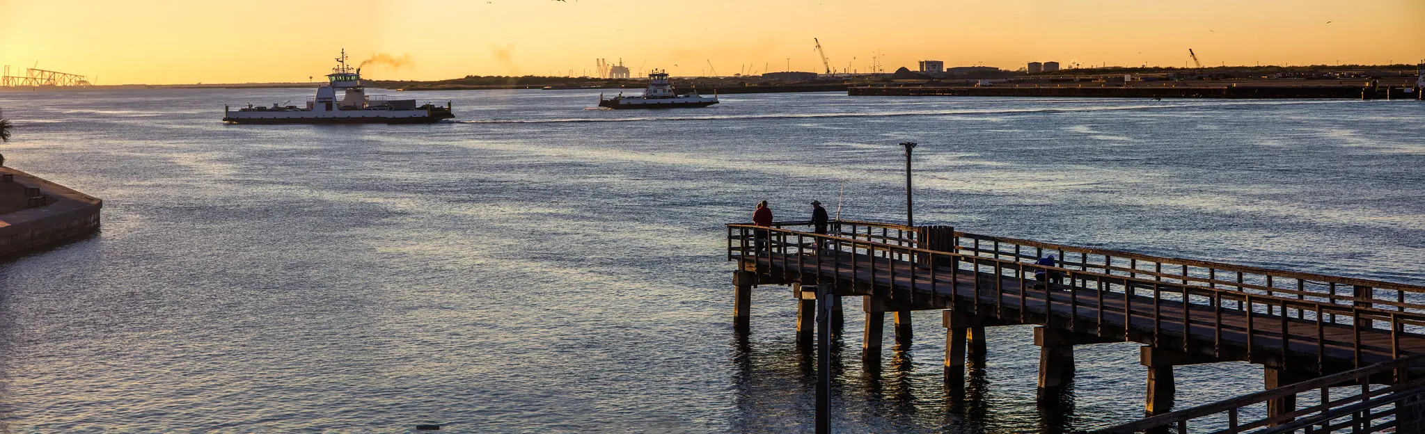 Port Aransas Ferry at Sunset Panoramic
